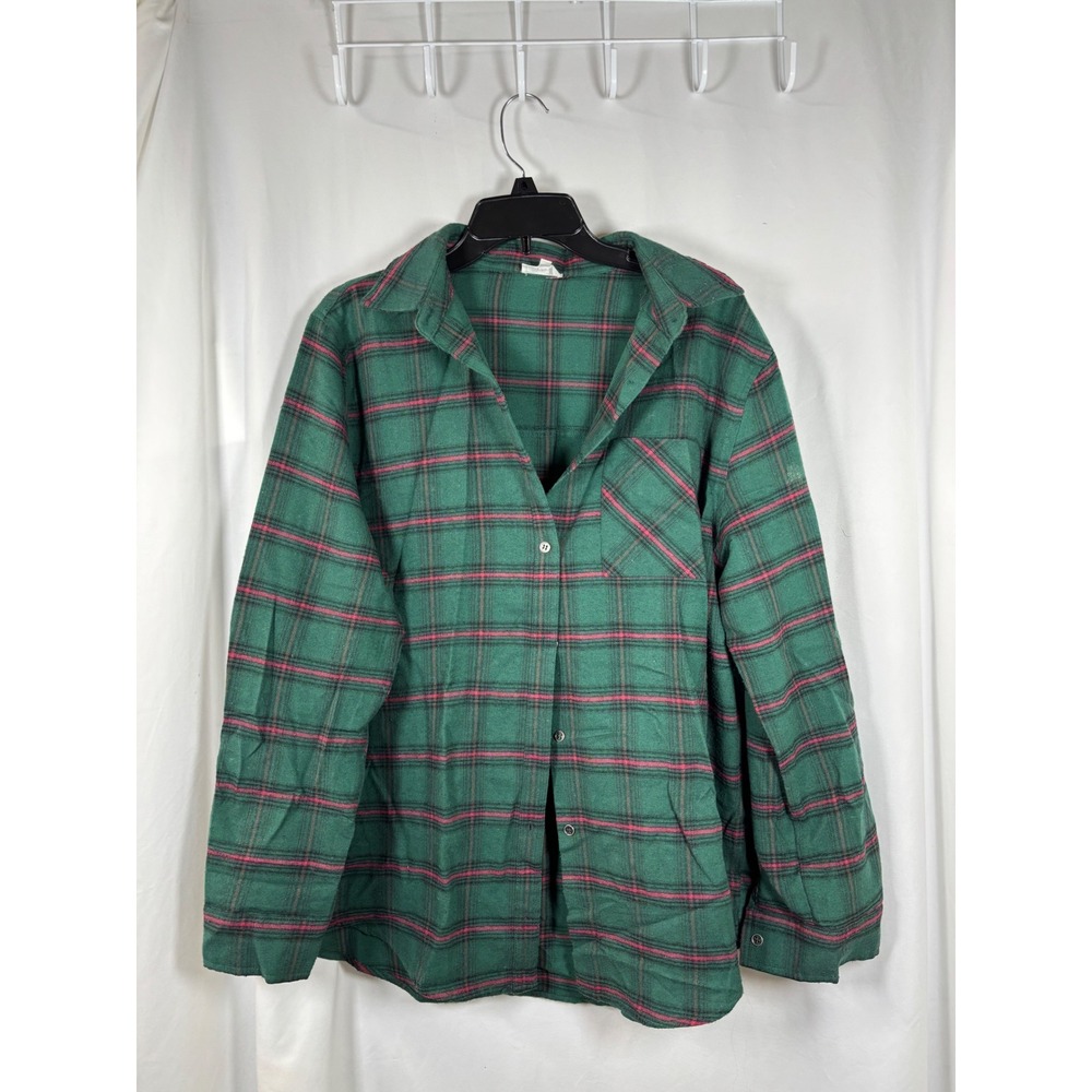 La Miel Green Red Plaid Button Down Shirt Long Sleeve SRT1304 Womens Large